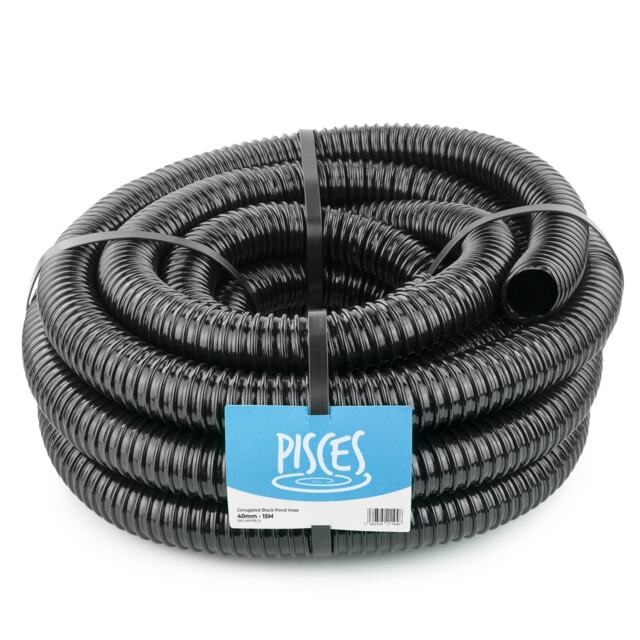 Pisces 40mm (1.5 inch) Black Pond Corrugated Flexible Hose Pipe - 15m Roll