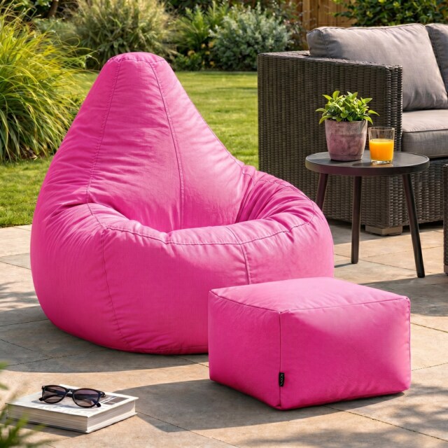 Icon Dalton Adults High Back Indoor Outdoor Bean Bag Chair & Footstool Pouffe, Pink