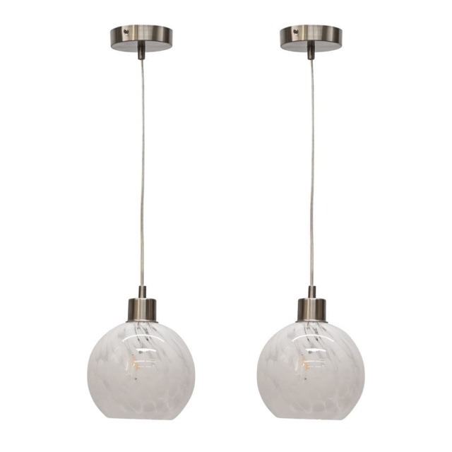 Set of 2 Confetti - Glass Globe with Satin Nickel Pendant Fittings