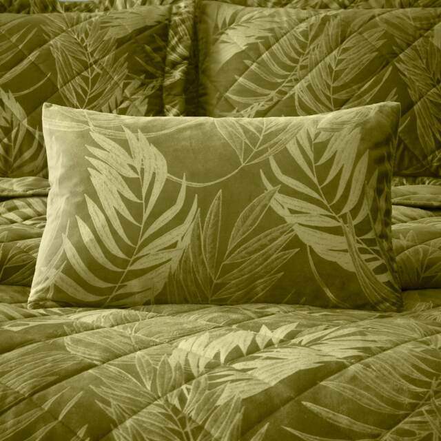 Portfolio Home Woburn Botanical Leaf Olive Filled Boudoir Cushion 32x50cm