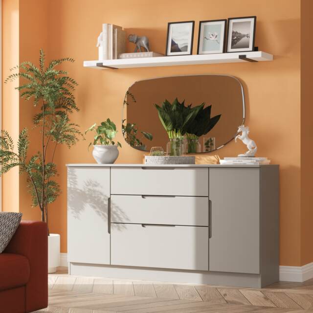 Lucca Wide 2 Door 3 Drawer Sideboard in Dusk Grey (Ready Assembled) Grey Dusk Grey