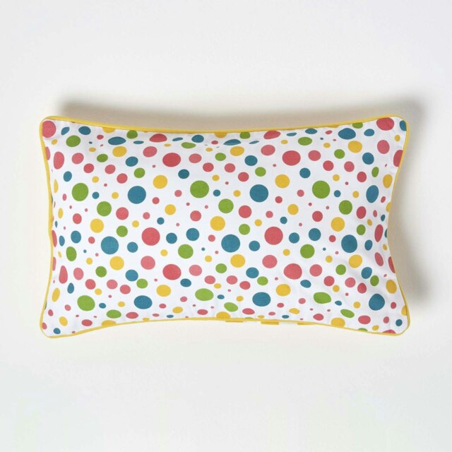 Homescapes Cotton Multi Colour Polka Dots Rectangular Cushion Cover - 30 x 50 cm Multi 30 x 50 cm