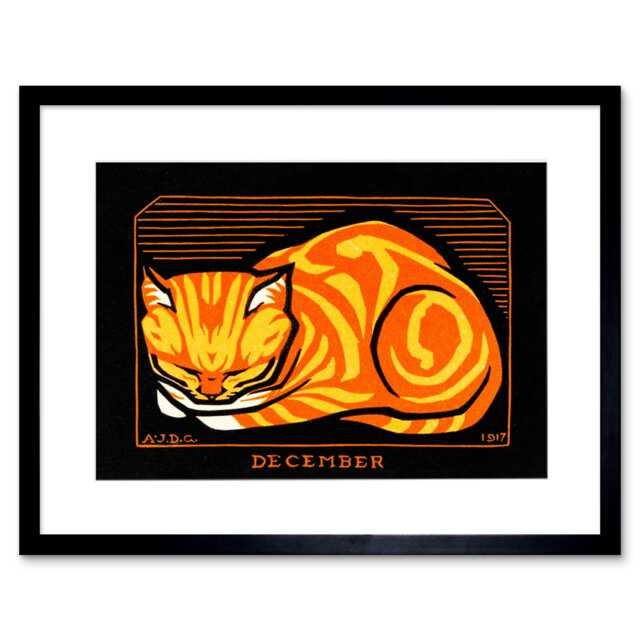 "Ginger Tom Cat Lover Gift Julie De Graag December 9x7"" Black Framed Wall Art Print"