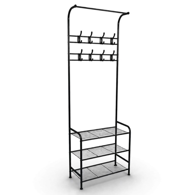 Coat Umbrella Stand Hat Shoe Rack Heavy Duty All Metal Black