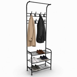 Coat Umbrella Stand Hat Shoe Rack Heavy Duty All Metal Black