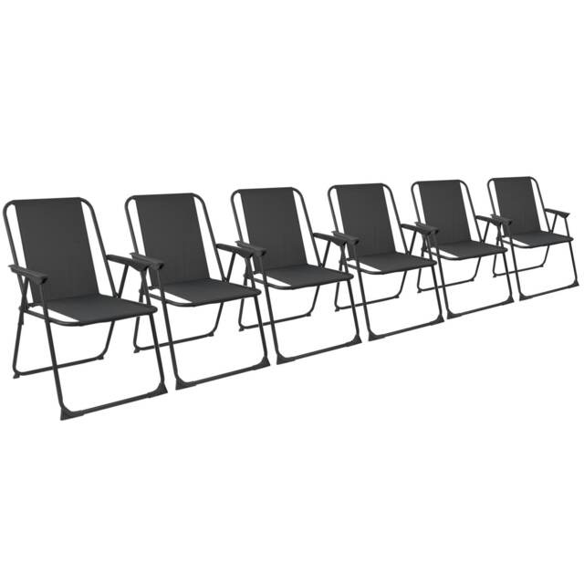 Harbour Housewares 6x Folding Metal Beach Chairs - Black - Folding Chair Camping Chair Outdoor Chair Beach Chair Deck Chair Black