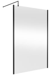 Balterley Enson Contemporary Bathroom 8mm Glass Outer Framed Wetroom Screen with Support Bar, Matt Black, 1950 x 1400 x 14mm