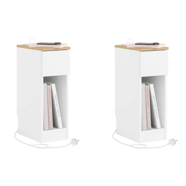 SoBuy FBT111-E-WNx2,Set of 2 Narrow Nightstand with Charging Station