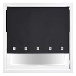 FURNISHED Blackout Roller Blinds with Chrome Square Eyelets and Metal Fittings Black Black (W) 240cm x (L) 165cm