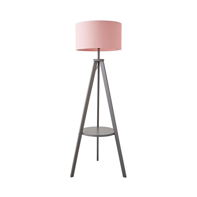 ValueLights Morrigan Blush Shade Grey Wood Tripod Floor Lamp Pink