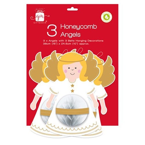 Angel Christmas Honeycomb Paper Hanging Decorations 38cm - Pack of 3