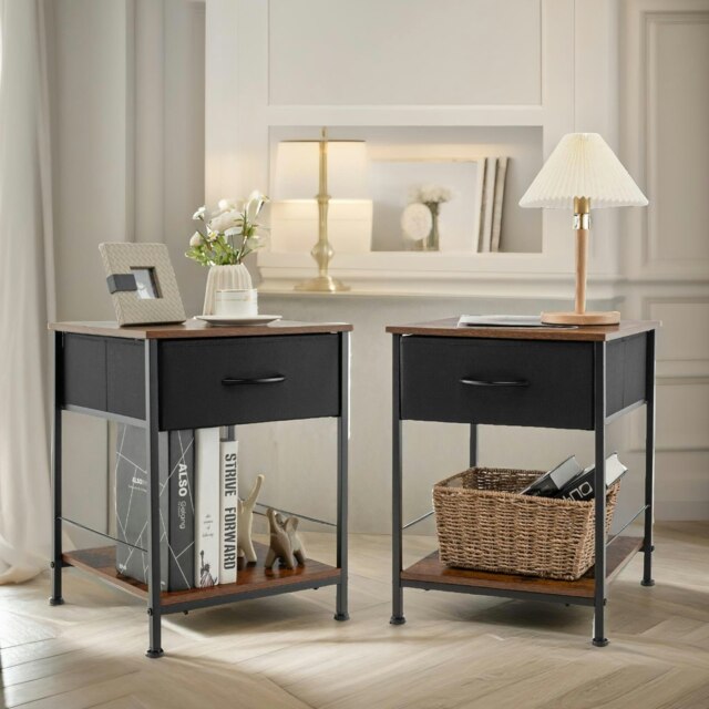 Set Of 2 Bedside Nightstand Tables Rustic Brown Brown