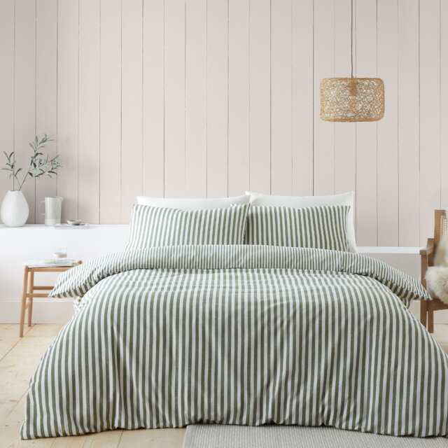 Catherine Lansfield Brushed Stripe Cotton Reversible Duvet Cover Set