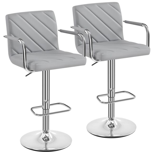 Yaheetech Set of 2 Faux Leather Swivel Bar Stools with Backrest Grey Light Grey One Size