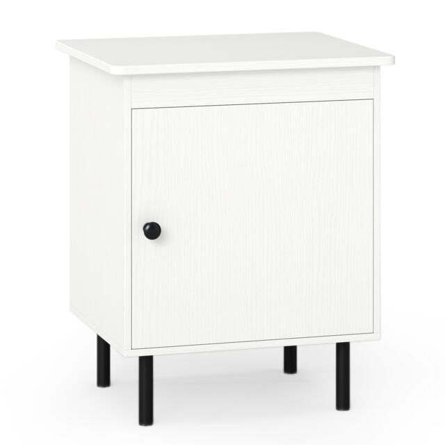 COSTWAY 2-Tier Nightstand with Single Door Cabinet White