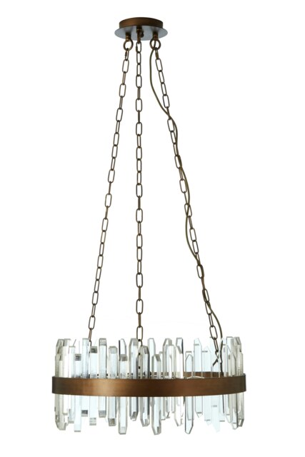 Orsina Acrylic Chandelier with Copper Band, Contemporary Acrylic and Iron Ceiling Light, Copper Round Chandelier