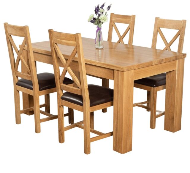 Dakota 152 x 87cm Oak Dining Table and 4 Berkeley Brown Leather Chairs Brown Brown