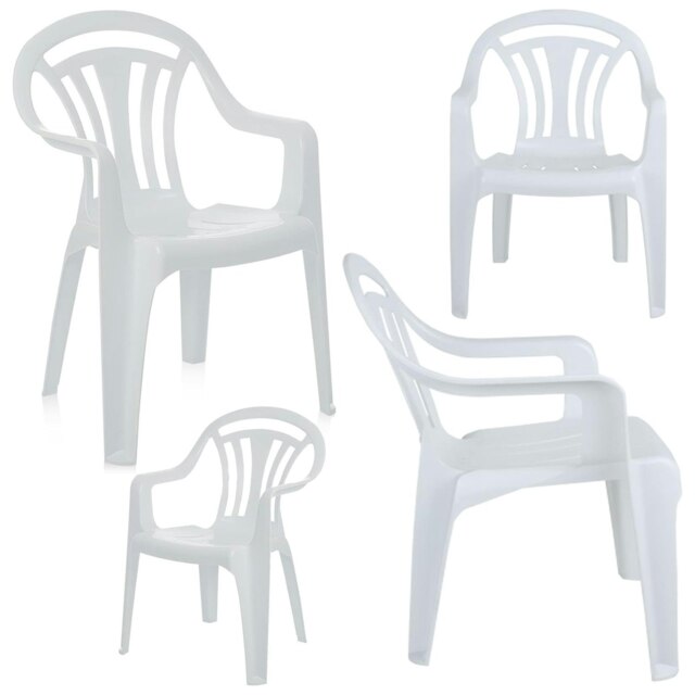 8 x White Stackable Low Back Outdoor Space Saving Garden Plastic Patio Chairs White