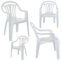 8 x White Stackable Low Back Outdoor Space Saving Garden Plastic Patio Chairs White