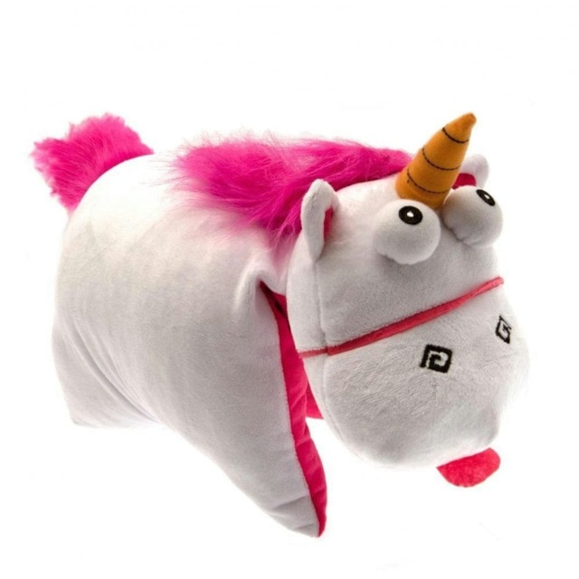 Despicable Me Official Fluffy Unicorn Folding Cushion - White/Pink - One Size