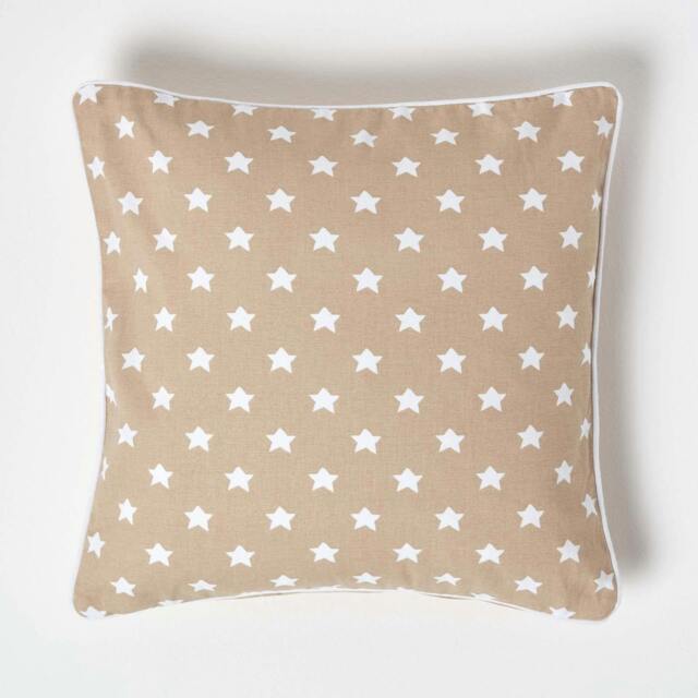 Homescapes Cotton Beige Stars Cushion Cover - 45 x 45 cm Cream Beige 45 x 45 cm