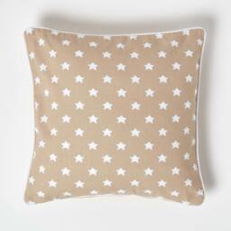 Homescapes Cotton Beige Stars Cushion Cover - 45 x 45 cm Cream Beige 45 x 45 cm