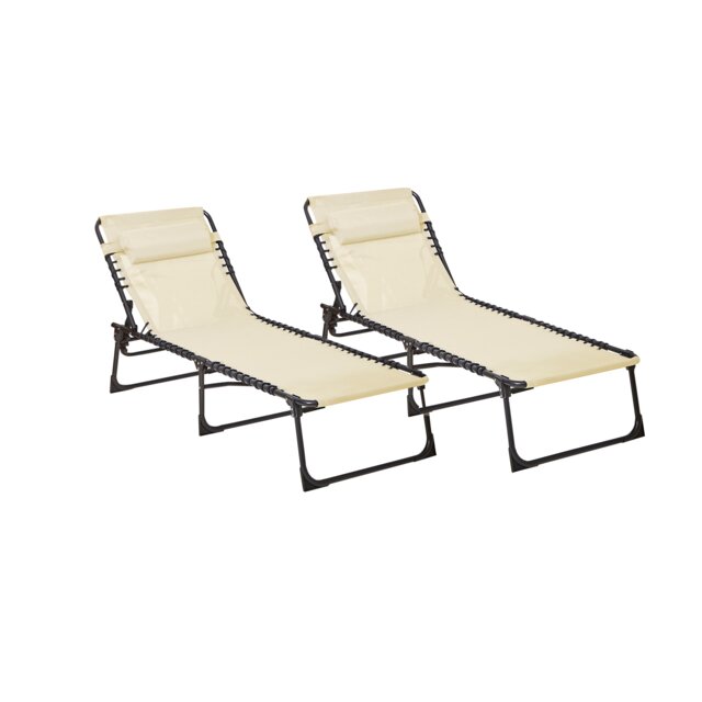Neo Pair of Outdoor Portable Lightweight Sun Lounger Sunbed Folding Camping Reclining Lounge Chair Garden Beach Patio Brown Natural