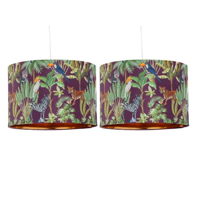 Set of 2 Safari - Velvet Safari 30cm Pendant or Table Lamp Shades Multi Safari velvet digital print with gold inner detail 2