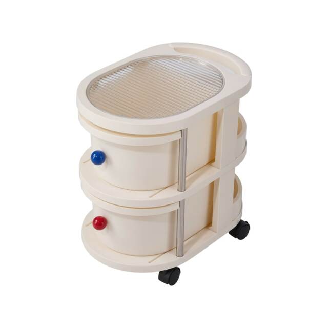 Living and Home 2-Tier Rolling Storage Cart with Drawers and Lockable Casters Cream