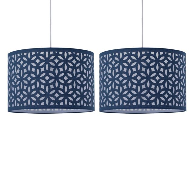 Set of 2 Navy Blue Laser Cut 25cm Pendant Lightshades Blue Medium 2