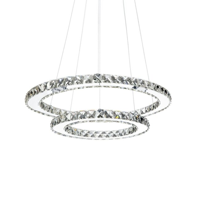 Living and Home Modern 2-Tier Adjustable Crystal LED Pendant Light, 30+50cm Dia x 120cm H Chrome