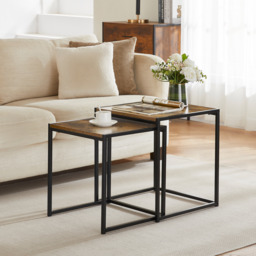 Vida Designs Brooklyn Nest of Tables 2 Piece Set Nesting Sofa Bedside Side Table, Dark Wood