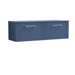 Balterley Partial Fluted 2 Drawer Wall Hung Vanity Unit with Colour Coordinating Laminate Worktop Blue Satin Blue