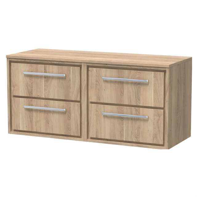 Balterley Longnor 4 Drawer Wall Hung Vanity Unit with Worktop, Light Oak, 1200mm