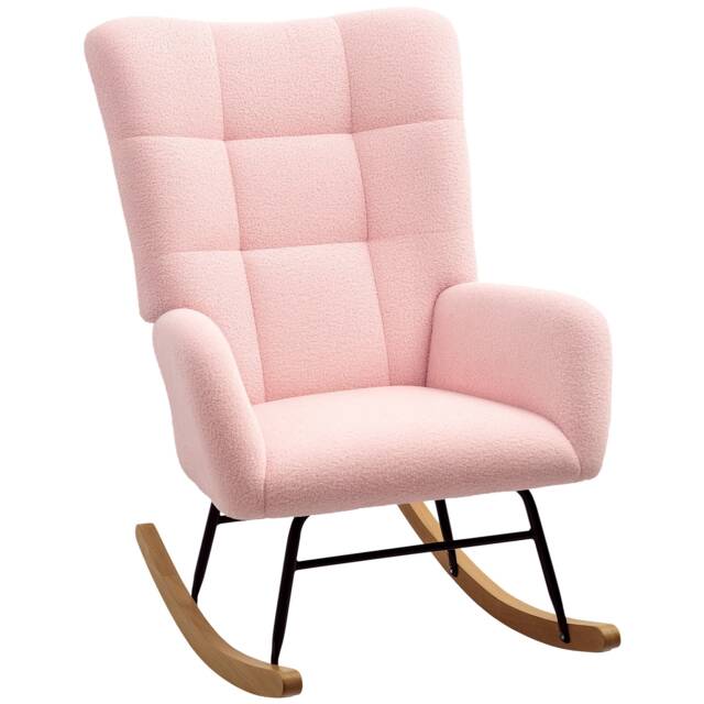 HOMCOM Rocking Chair, Modern Armchair with Backrest for Bedroom, Light Pink Pink Hot pink