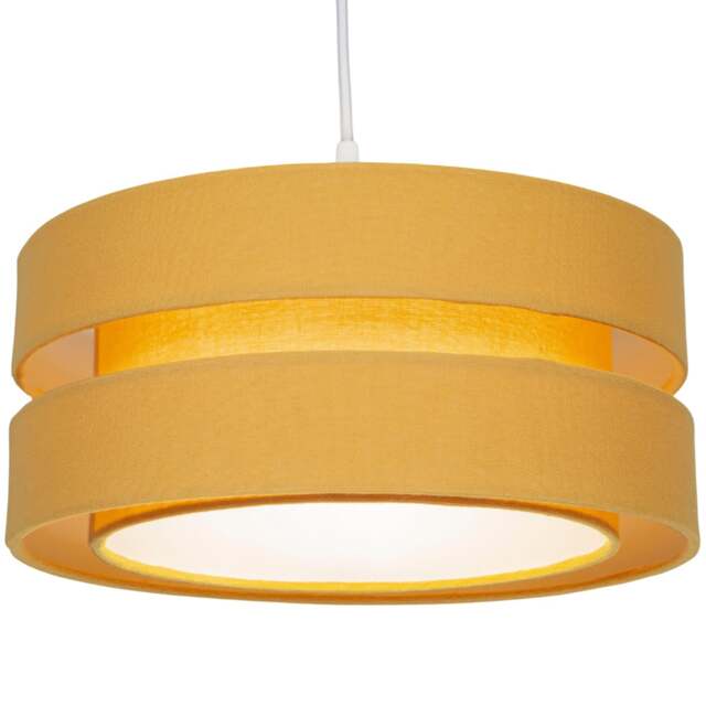 "Contemporary 14"" Ochre Linen Fabric Triple Tier Ceiling Pendant Lamp Shade Yellow Ochre 1"