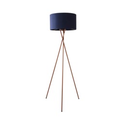 ValueLights Camden Copper Tripod Floor Lamp Navy Blue Shade