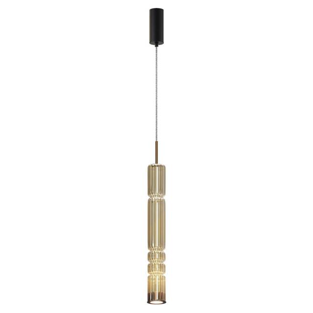 Ordo Modern Tall Slim Pendant Ceiling Light Black 3000K 920lm Cognac Shade