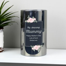 Personalised Floral Smoked Glass LED Candle White