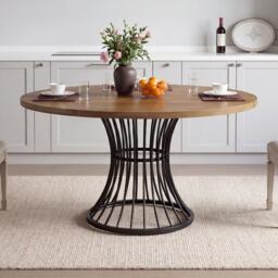 Levede Round Dining Table for 4-6 People 30mm MDF Metal Base Kitchen Brown