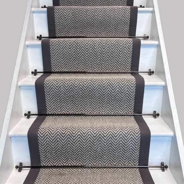 Herringbone Java Stair Runner with 100% Cotton Grey Border Sample