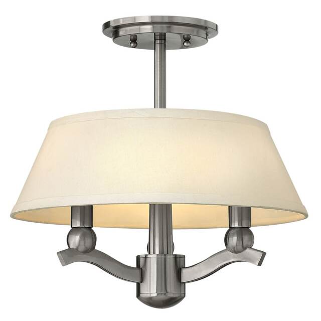 Hinkley Whitney Cylindrical 3 Arm Semi-Flush / Pendant Ceiling Light with Shade 3x E14 Brushed Nickel