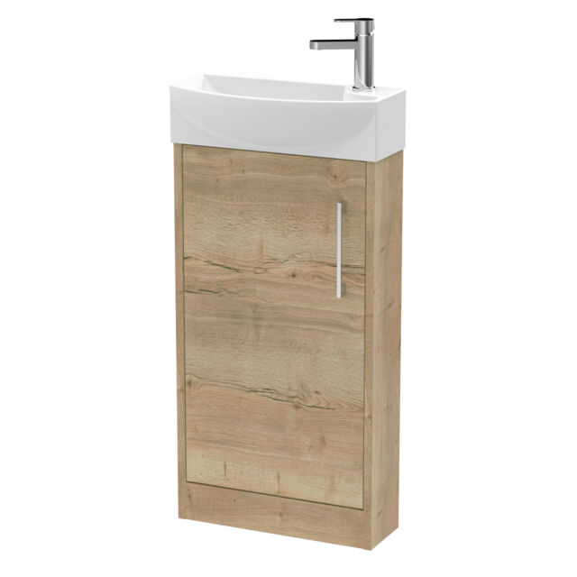 Balterley Winshill Contemporary 1 Door Left-Hand Floor Standing Cloakroom Vanity Unit with Basin, Light Oak, 440mm