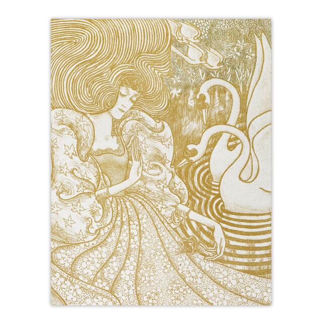 "Woman With Butterfly Pond Two Swans Vintage Wall Art Print Toorop 12x16"""