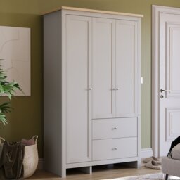 Vida Designs Arlington 3 Door 2 Drawer Wardrobe With Shelf & Clothes Rail, Grey & Oak