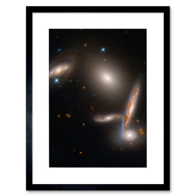 "Hubble Hickson Cosmic Gravitational Dance 9x7"" Black Framed Wall Art Print"