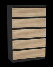 Minimalist Chest of 5 Drawers 108.5x70x35 Black Black & Oak 1