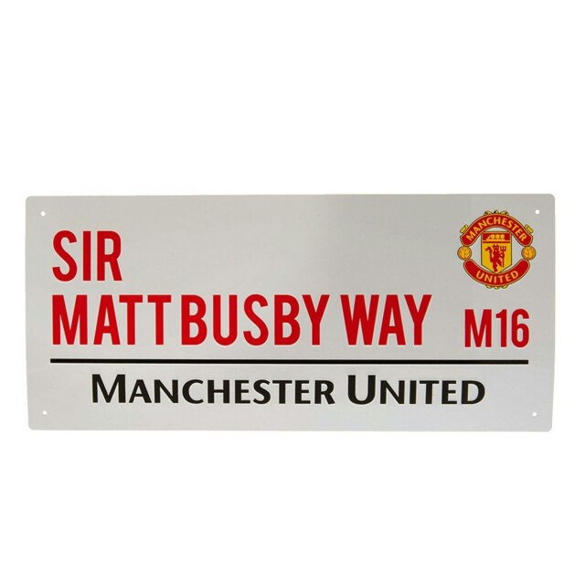 Manchester United FC Sir Matt Busby Way Street Sign - White/Red/Black - 18cm x 40cm
