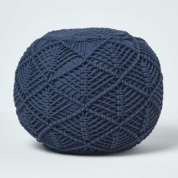 Homescapes Navy Macrame Knitted Pouffe - 40 x 50 cm
