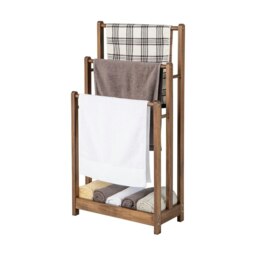 COSTWAY 3-Tier Wooden Towel Rack 3 Bars Towel Shelf Brown